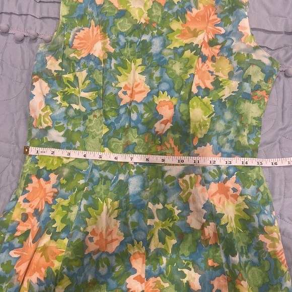 Vintage blue, green and peach flowers dress. Med - Picture 4 of 7